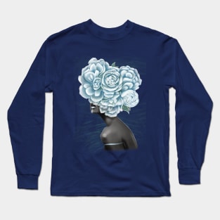 Black and white girl with color beautiful flowers in her head. Long Sleeve T-Shirt